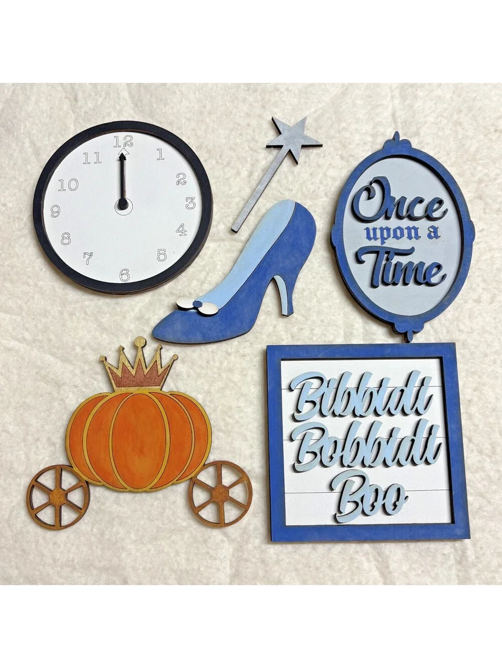 lot of 6 Pcs Cinderella Tiered Tray Decor Set Wooden Signs - hand painted - OOAK
